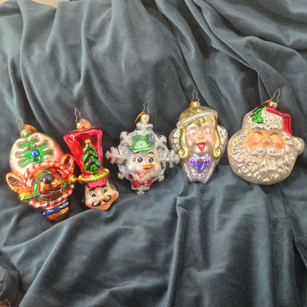 Mark Klaus 2003 Blown Glass Christmas Ornaments Set of 5 Santa Snowman